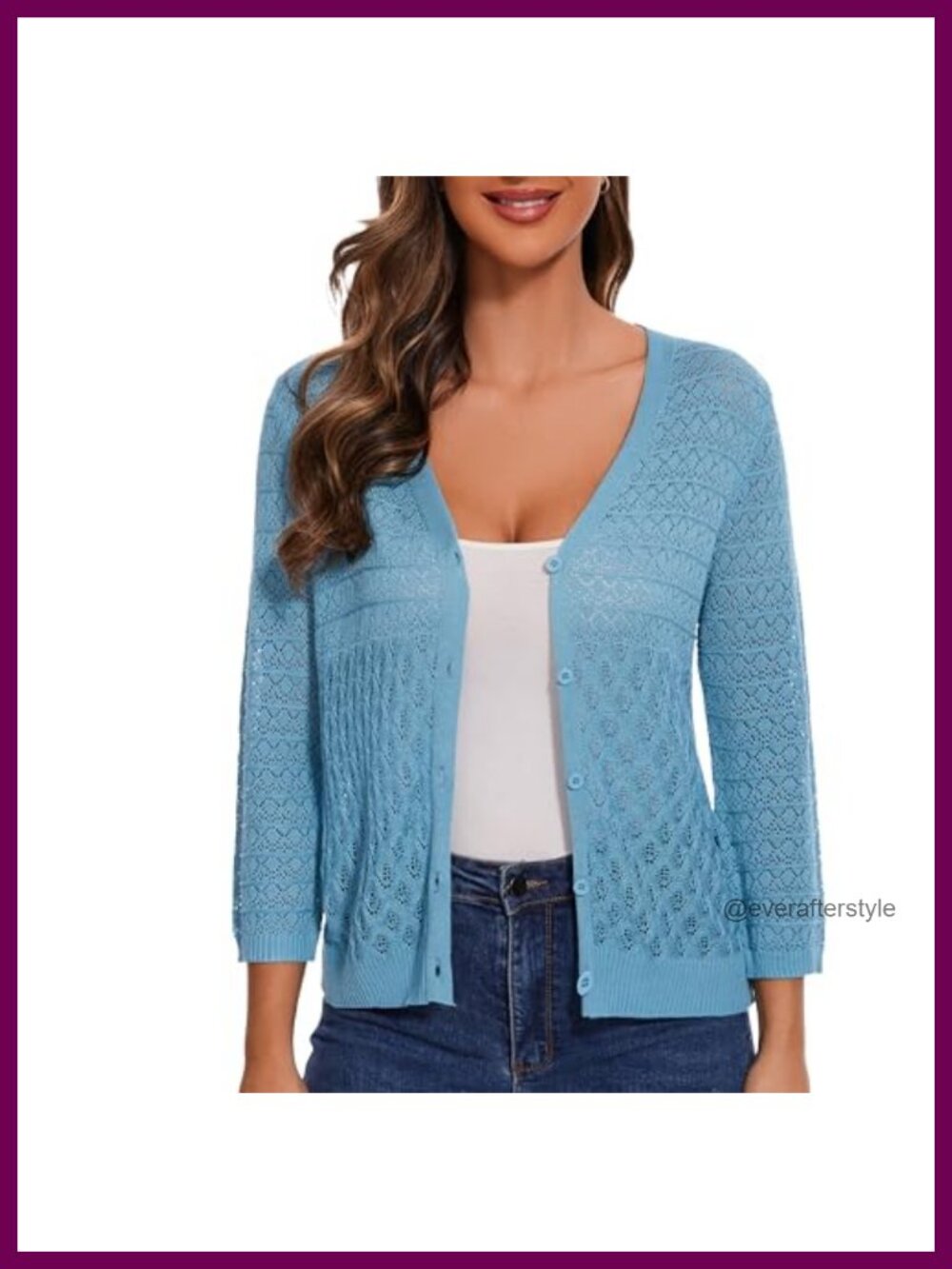 Women's Crochet Cardigan 3/4 Sleeve Shrug Knit Sweater Open Front